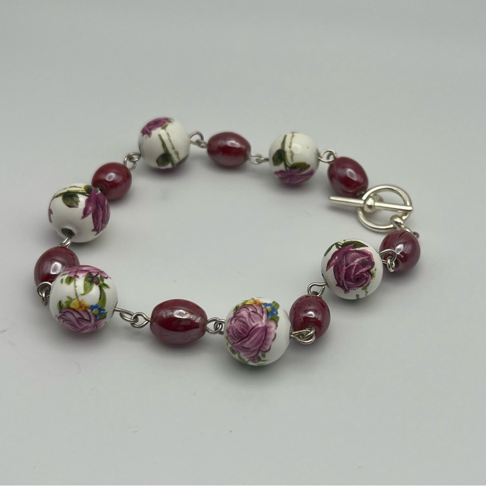 Pink Floral Bead Bracelet